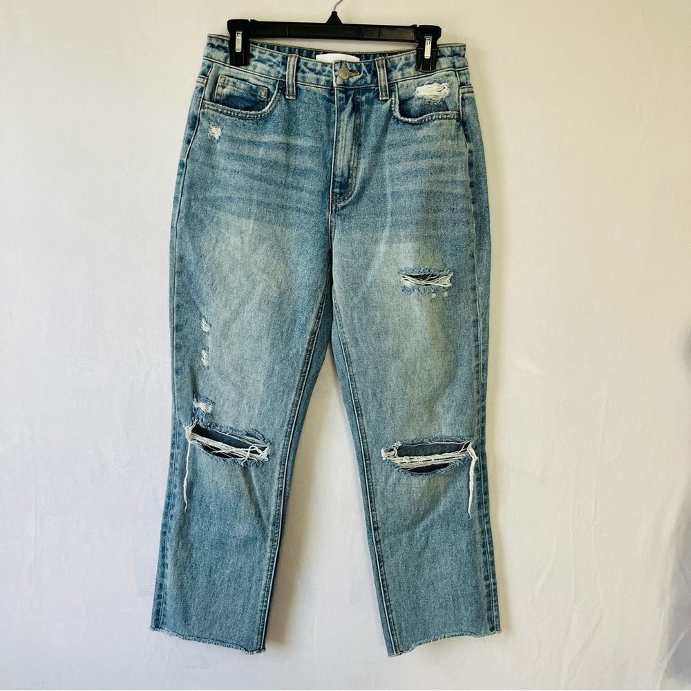 Vervet women’s 28 straight crop blue jeans distressed holes boyfriend